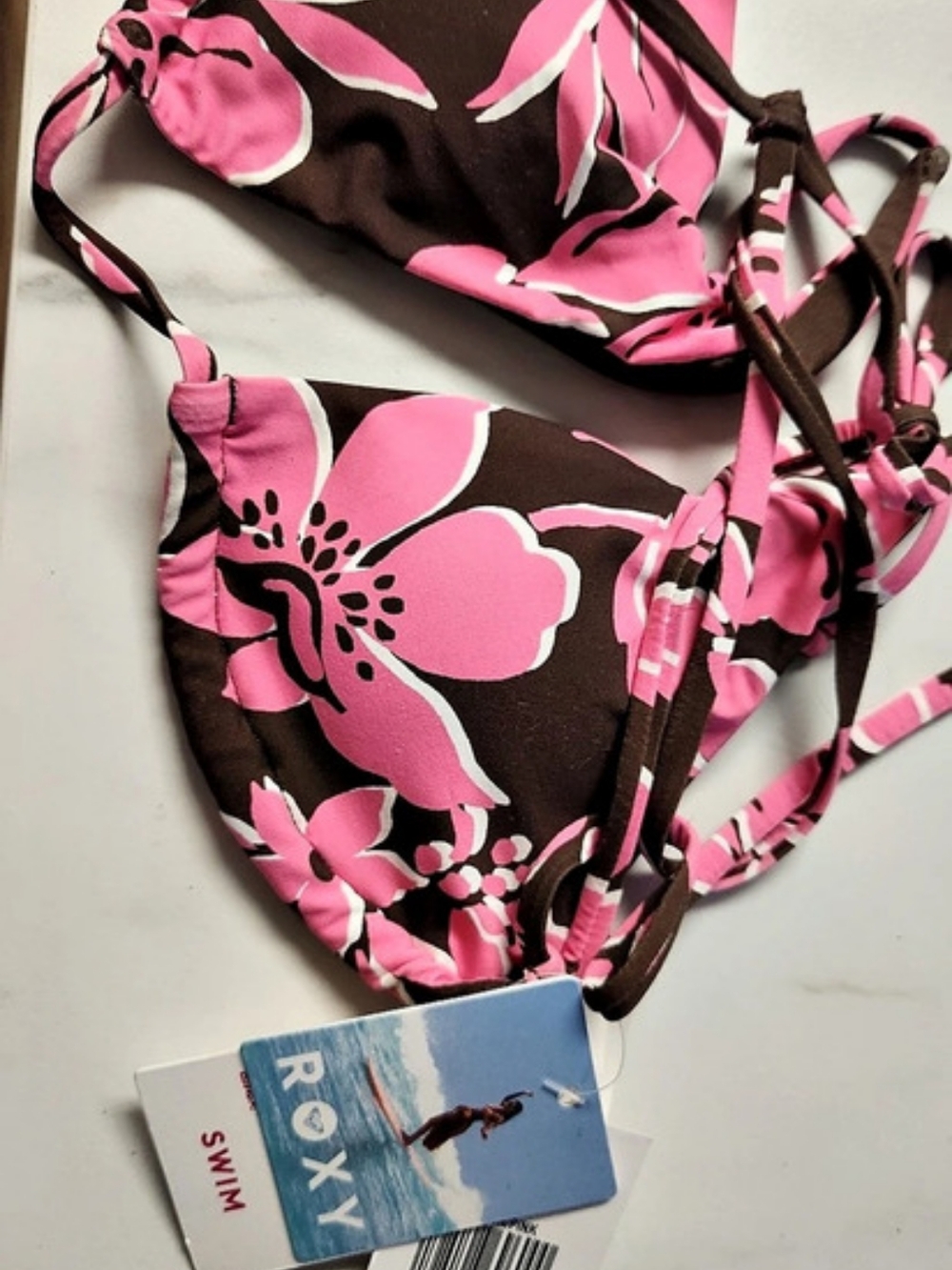 Roxy Floral Bikini TOP in Pink & Brown NWT